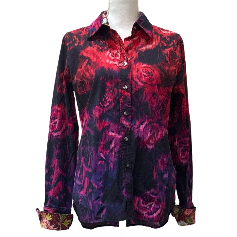 Robert Graham Floral Red and Purple Women's Top NWT Size L
